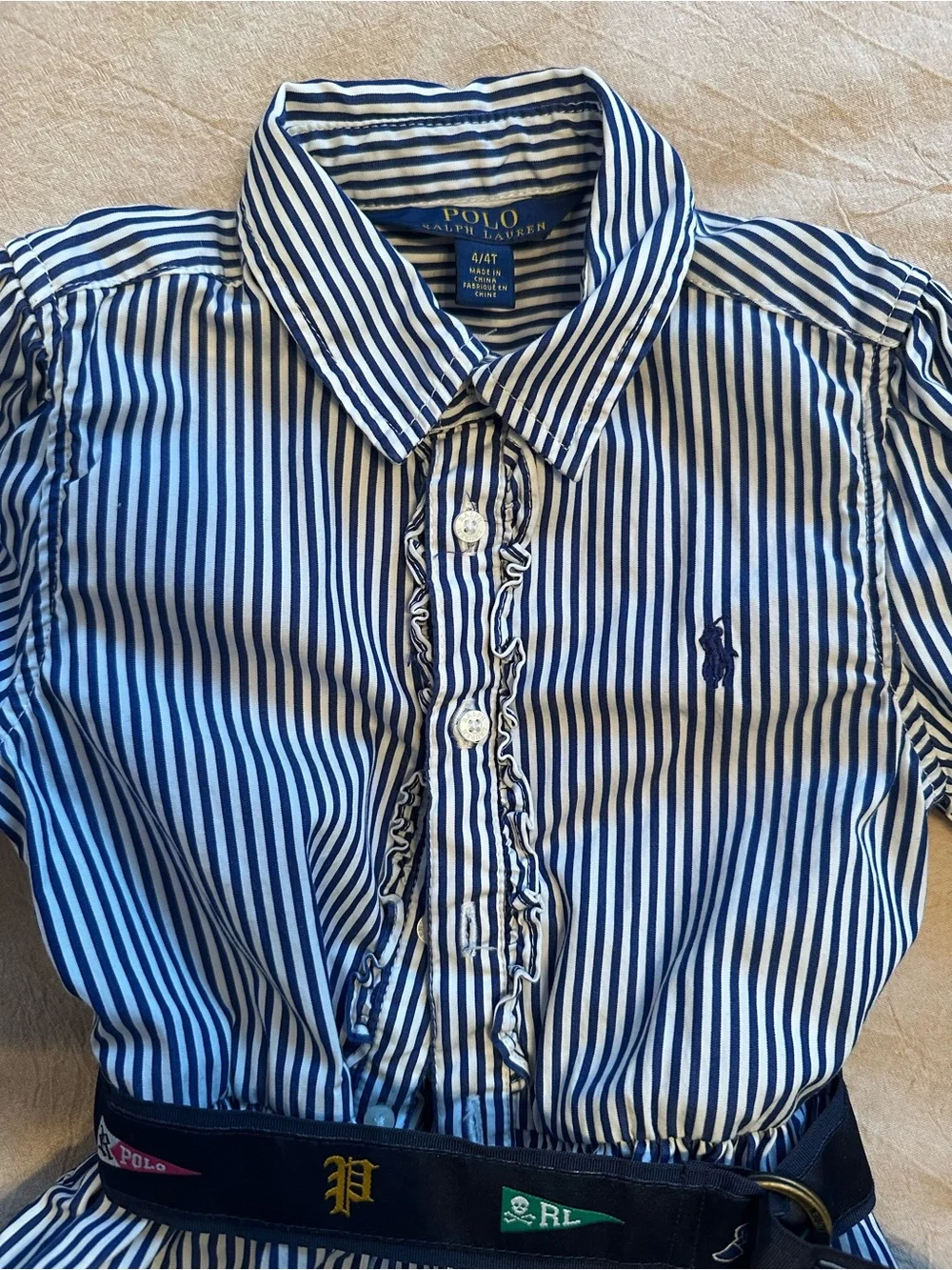 Ralph Lauren Striped Button-Down Shirt Dress in Navy & White 4T